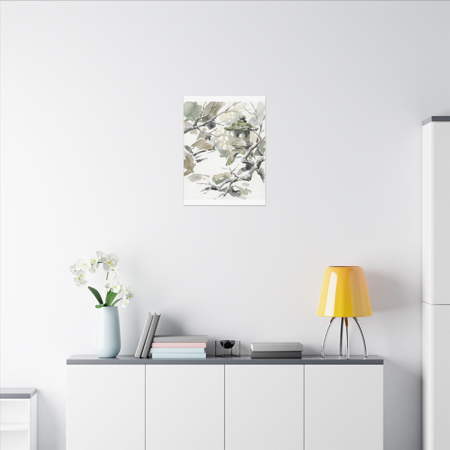 Elegant Stone Lantern Canvas Art - Watercolor Japandi
