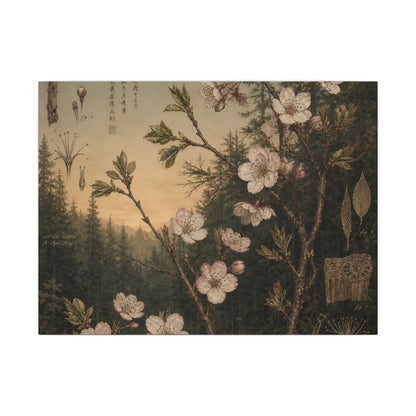 Spring Cherry Blossom Herbarium Canvas Art | Nostalgic Decor