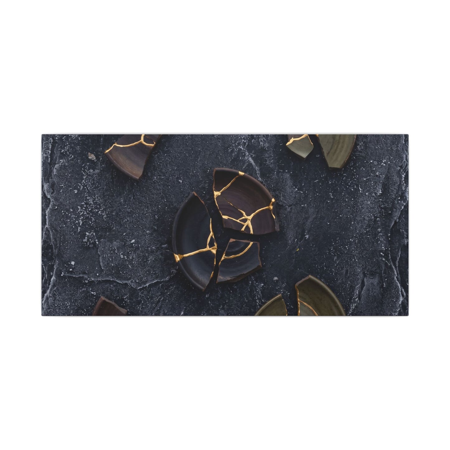 Broken Pottery Canvas Art | Winter Dark Japandi Shadow Zen Art