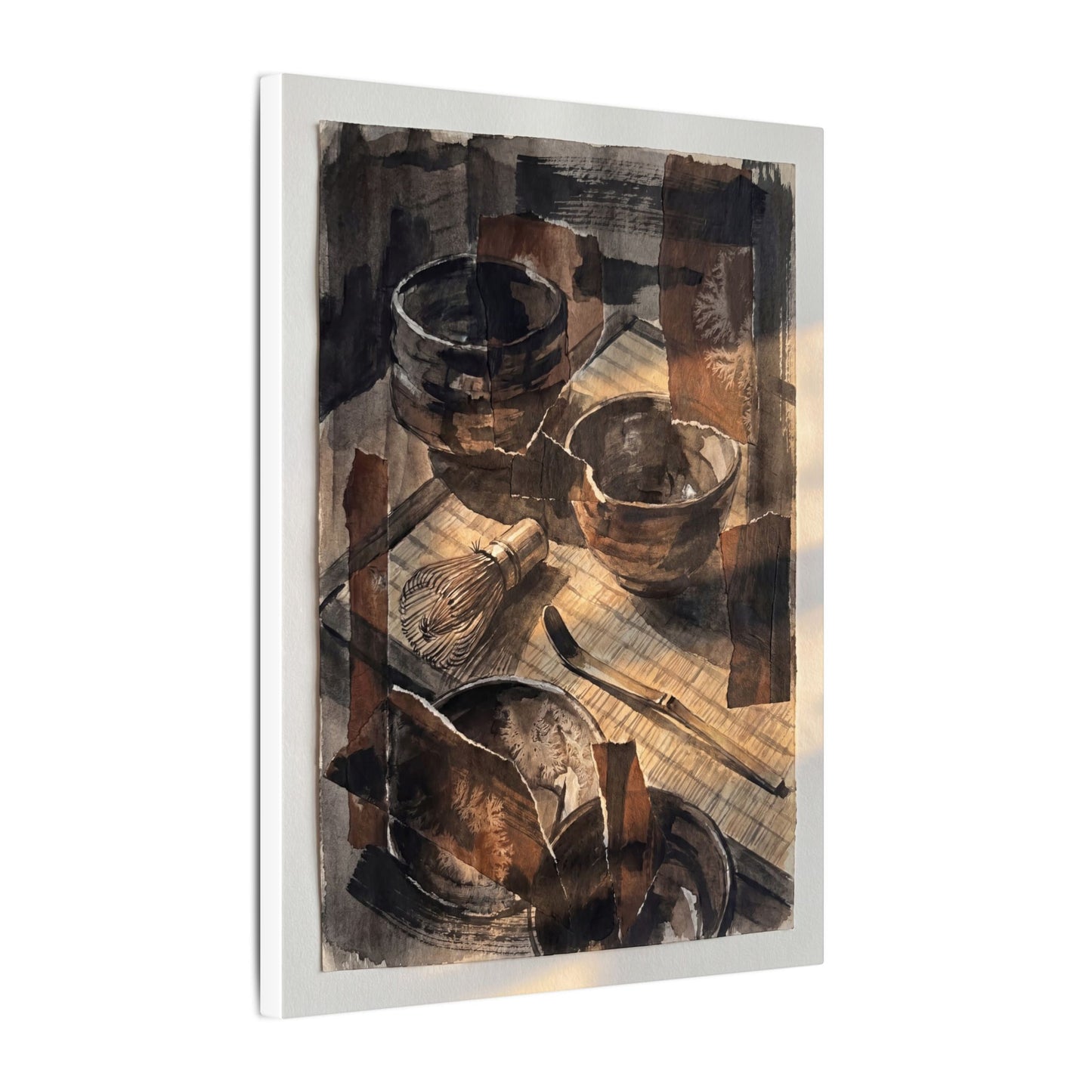 Tea Ceremony Charcoal Ink Canvas Art | Luxurious Dark Japandi Art