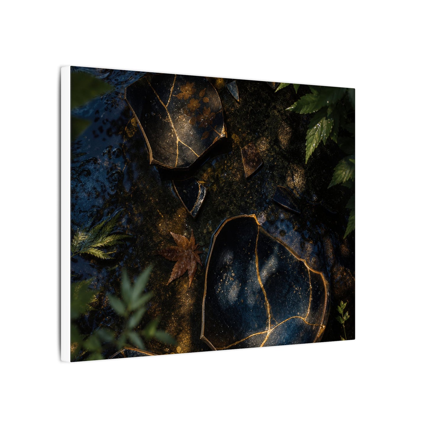 Dark Japandi Broken Pottery in Dappled | Shadow Zen Canvas Art