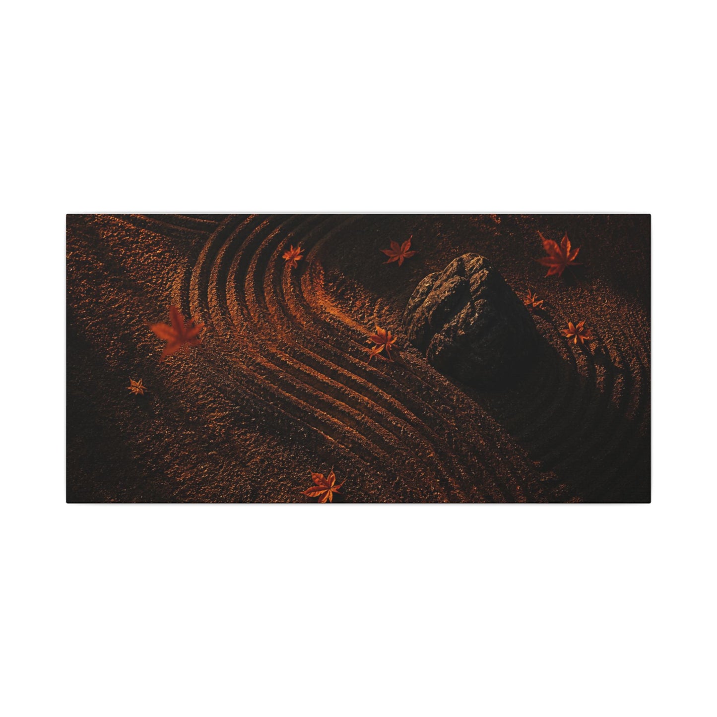 Dark Japandi Rock Garden in Golden Hour | Charcoal Ink Canvas Art