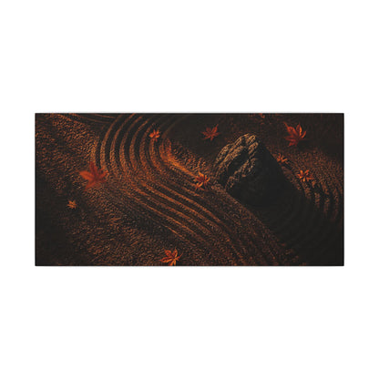 Dark Japandi Rock Garden in Golden Hour | Charcoal Ink Canvas Art