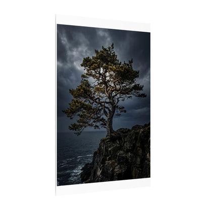 Dappled Pine Tree Canvas Art - Dark Japandi Fukinsei