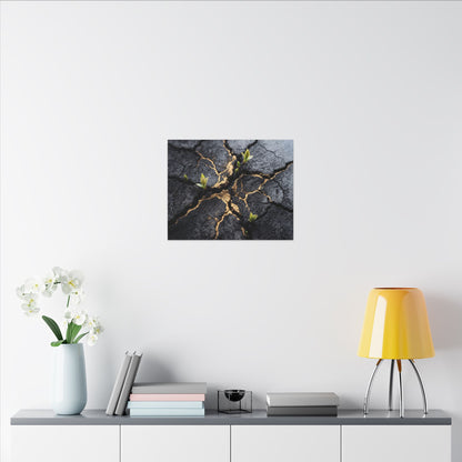 Ma Cracked Earth Canvas Art - Dark Japandi Charcoal Ink