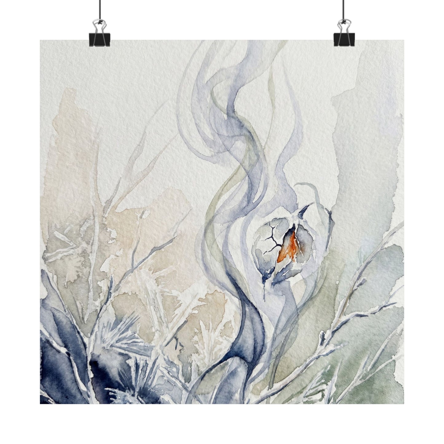 Incense Smoke Watercolor Wall Art Print | Elegant Japandi Art Art Print