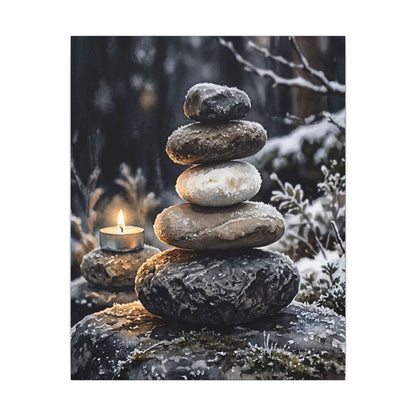 River Stones Canvas Art | Winter Japandi Watercolor Art