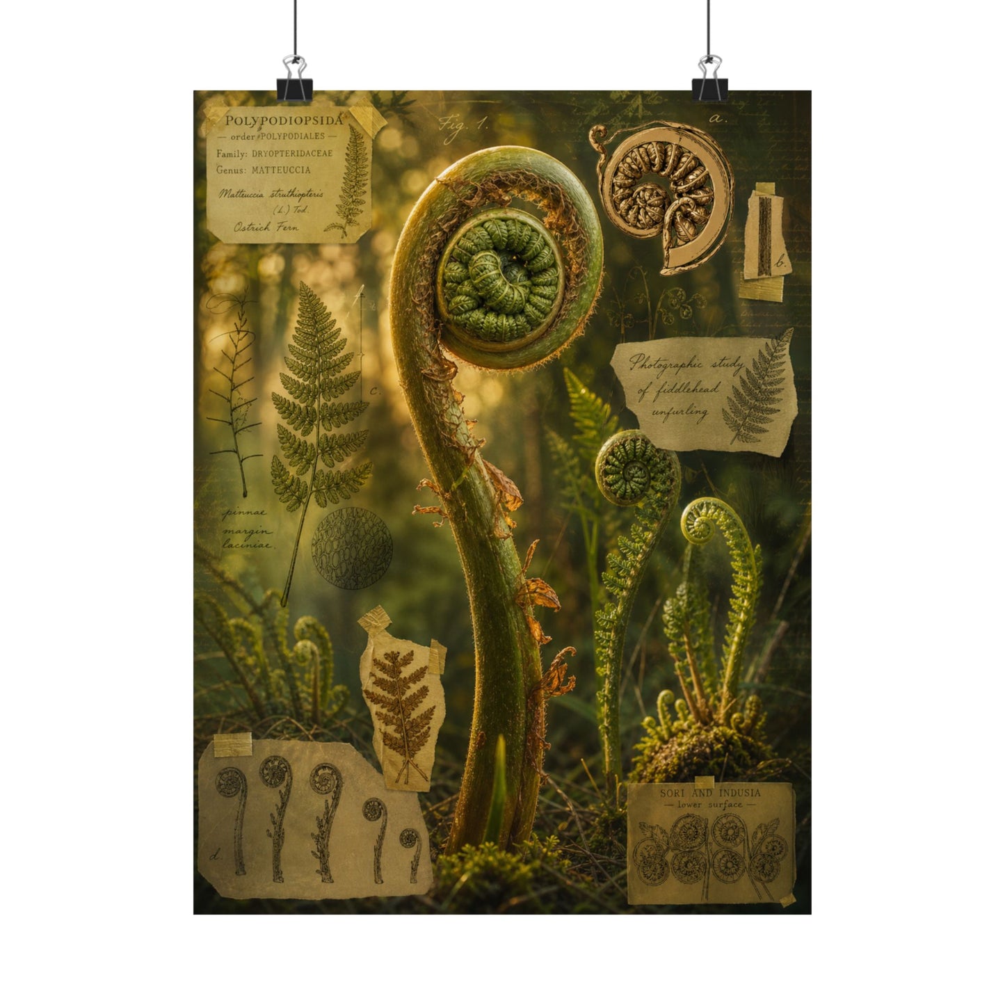 Spring Fern Unfurling Herbarium Wall Art Print | Nostalgic Decor