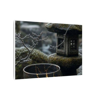 Stone Lantern Canvas Art | Winter Kintsugi Gold Repair Art