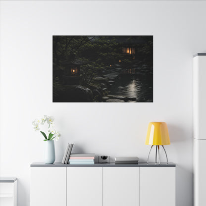 Moonlit Garden Shadow Zen Canvas Art | Sophisticated Dark Japandi Art