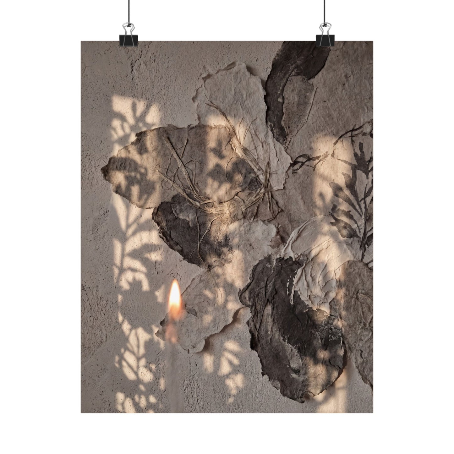 Japandi Shadow Play in Candlelight | Texture Wall Art Print Art Print