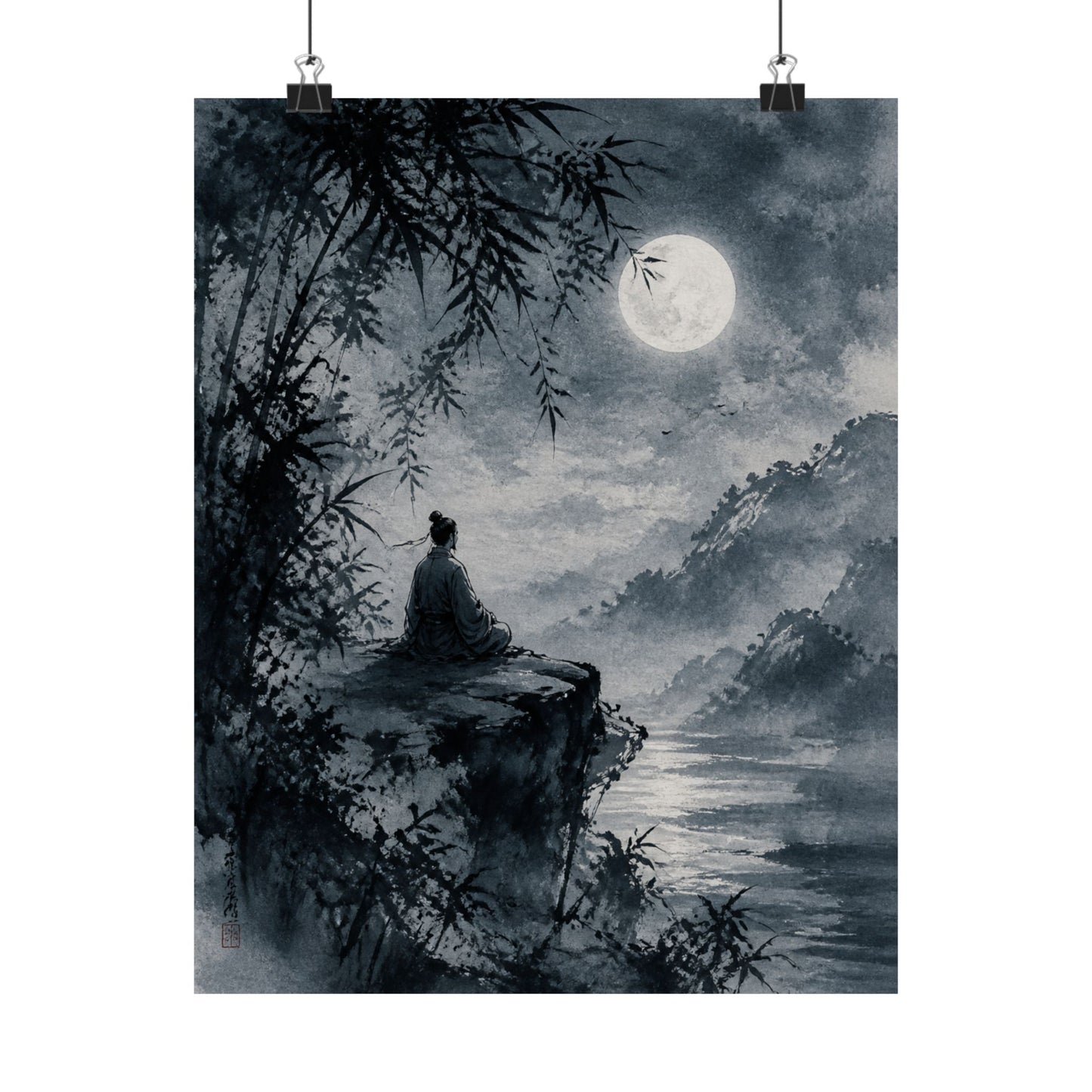 Serene Ink Brushstroke Wall Art Print - Sumi E Zen