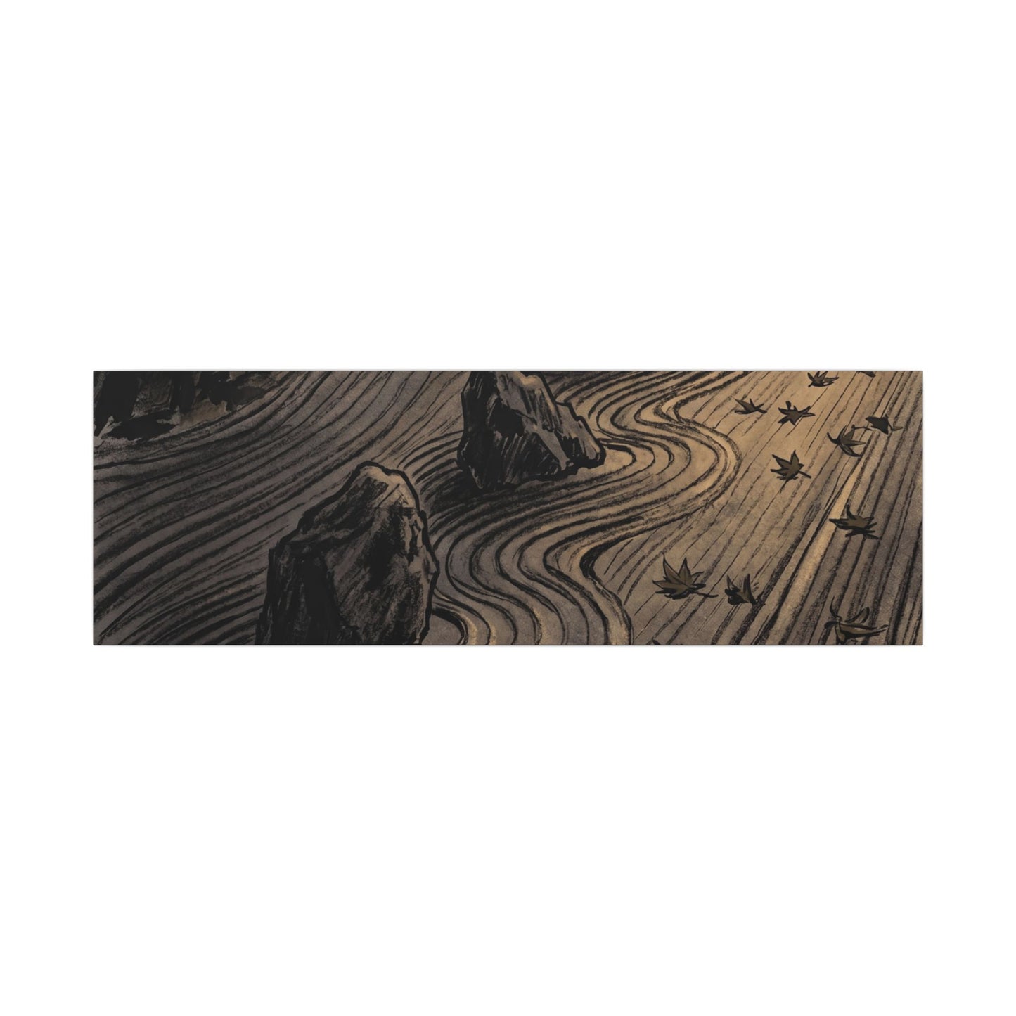 Rock Garden Canvas Art | Autumn Dark Japandi Charcoal Ink Art