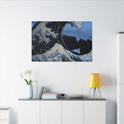 Ocean Wave Canvas Art | Winter Kintsugi Gold Repair Art