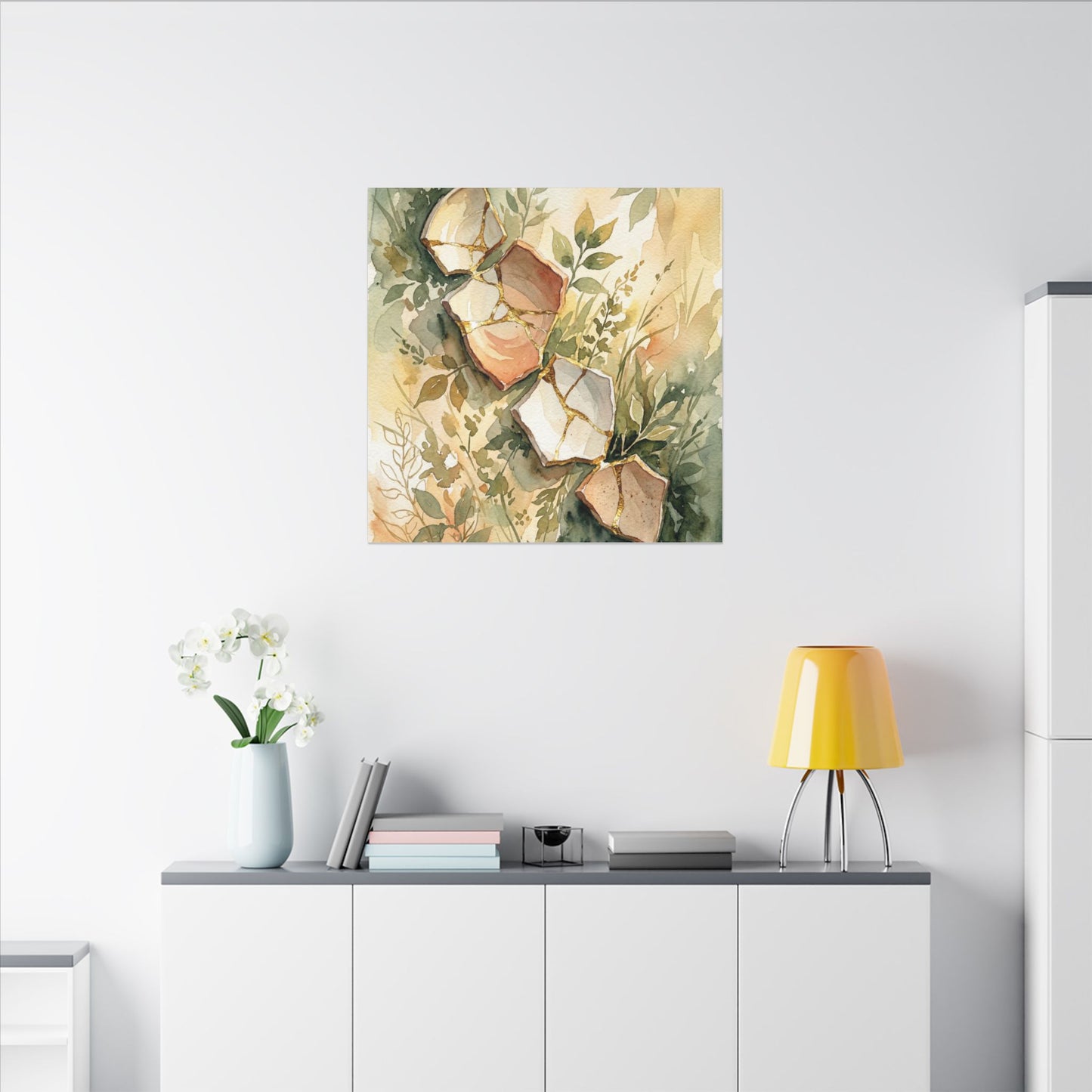 Japandi Broken Pottery in Golden Hour | Watercolor Canvas Art