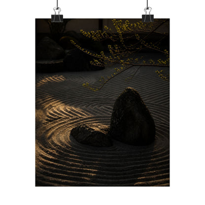 Golden Hour Rock Garden Wall Art Print - Dark Japandi Ma