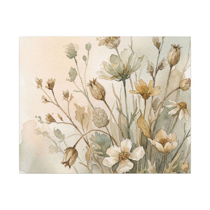 Summer Dried Flowers Watercolor Canvas Art | Elegant Decor