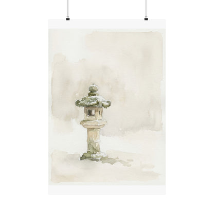 Japandi Stone Lantern in Overcast | Watercolor Wall Art Print Art Print