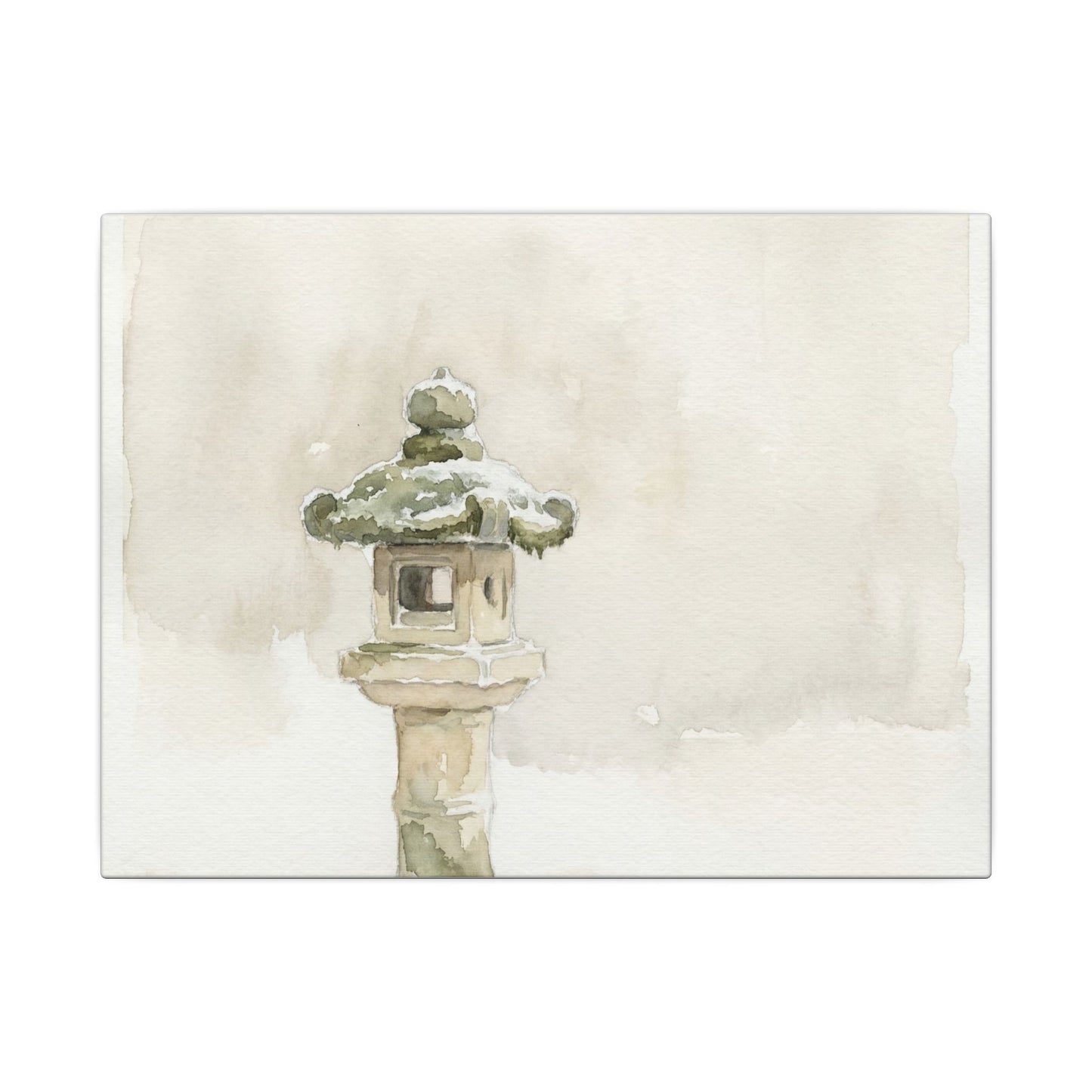 Stone Lantern Winter Canvas Art | Japandi Earthy Design Art Print