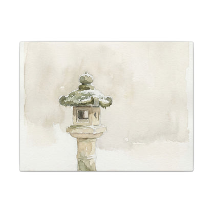 Stone Lantern Winter Canvas Art | Japandi Earthy Design Art Print
