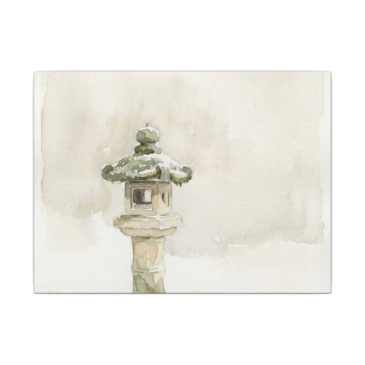 Stone Lantern Winter Canvas Art | Japandi Earthy Design Art Print