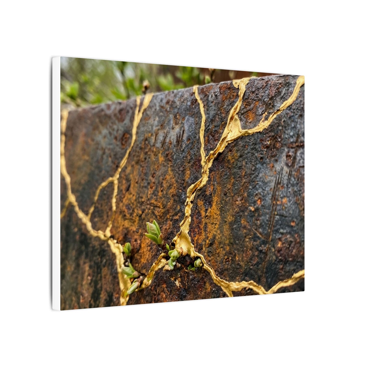 Mono No Aware Rust Patina Canvas Art - Kintsugi Gold Repair