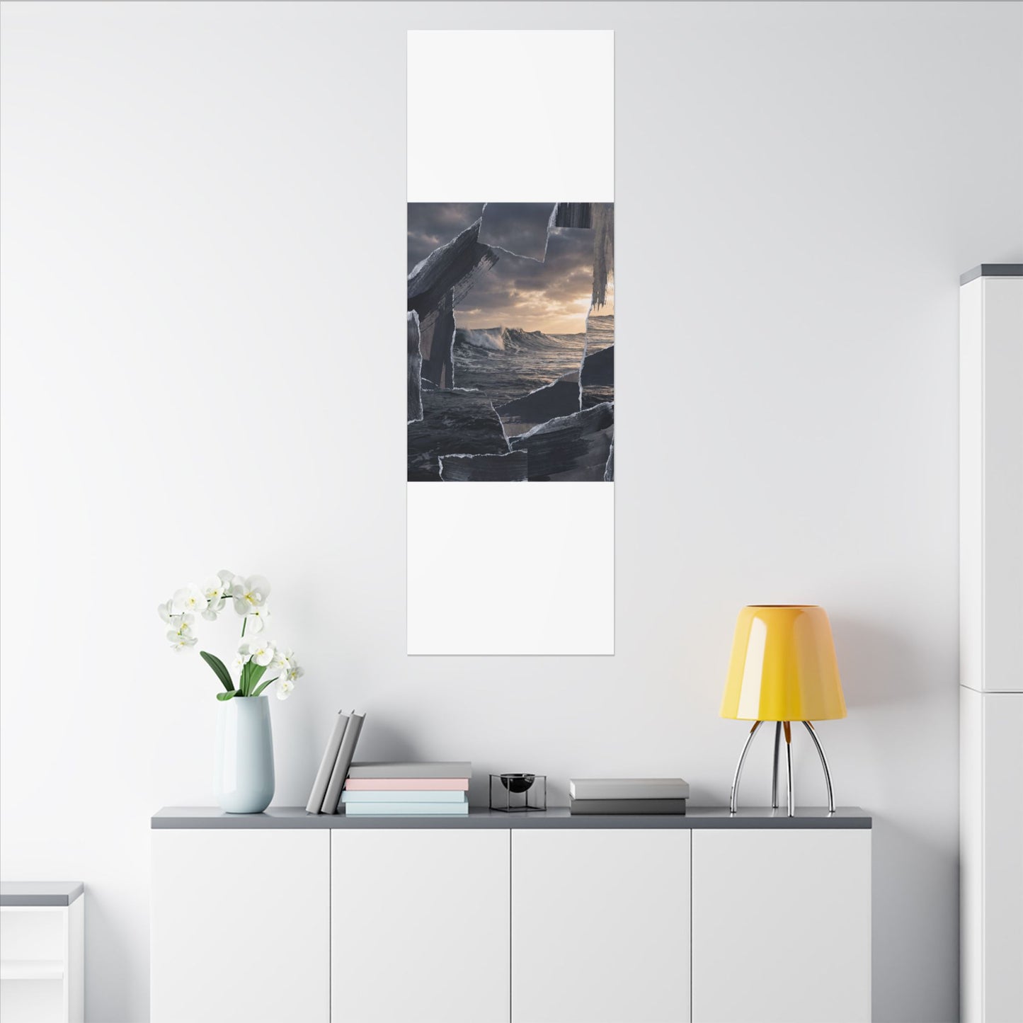 Fukinsei Ocean Wave Canvas Art - Dark Japandi Shadow Zen