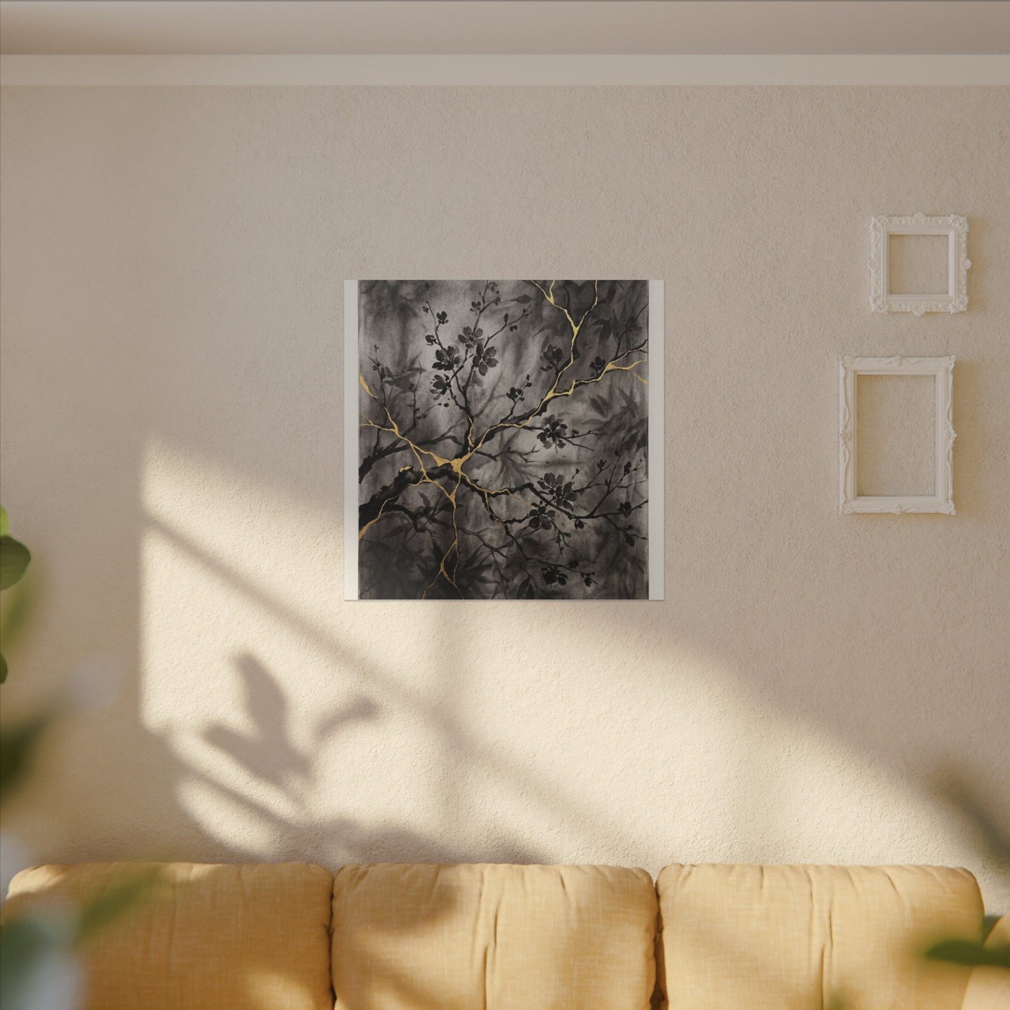 Kanso Cherry Blossom Canvas Art - Kintsugi Crackle Gold