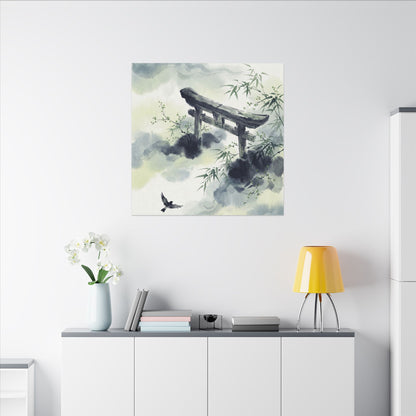 Torii Gate Sumi E Canvas Art | Serene Zen Art