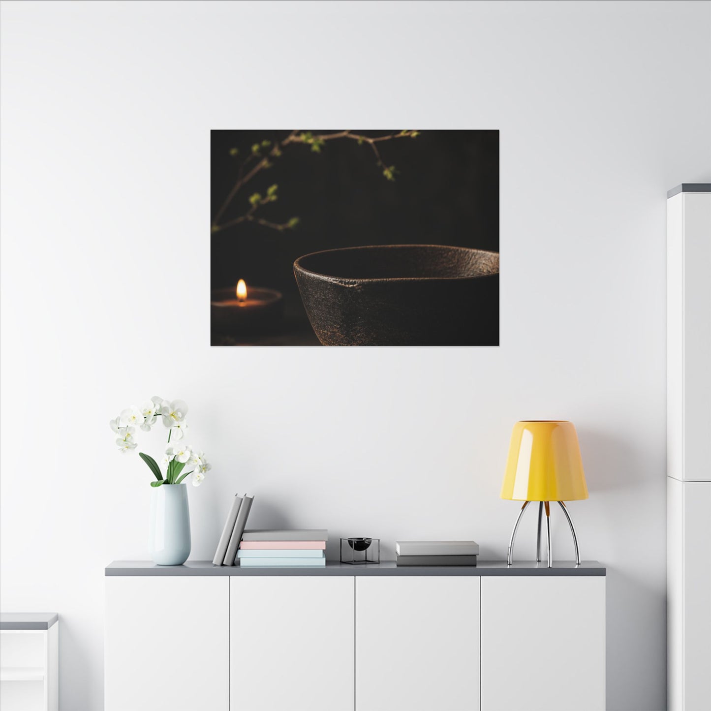Moody Ceramic Bowl Canvas Art - Shadow Zen Dark Japandi
