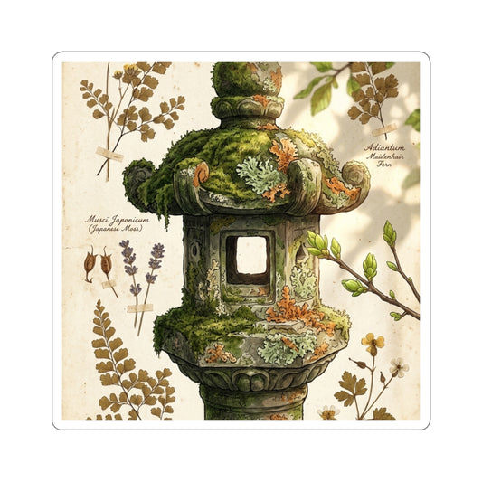 Rustic Stone Lantern Sticker - Herbarium Cottagecore