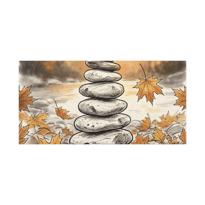 Earthy River Stones Canvas Art - Minimal Line Japandi