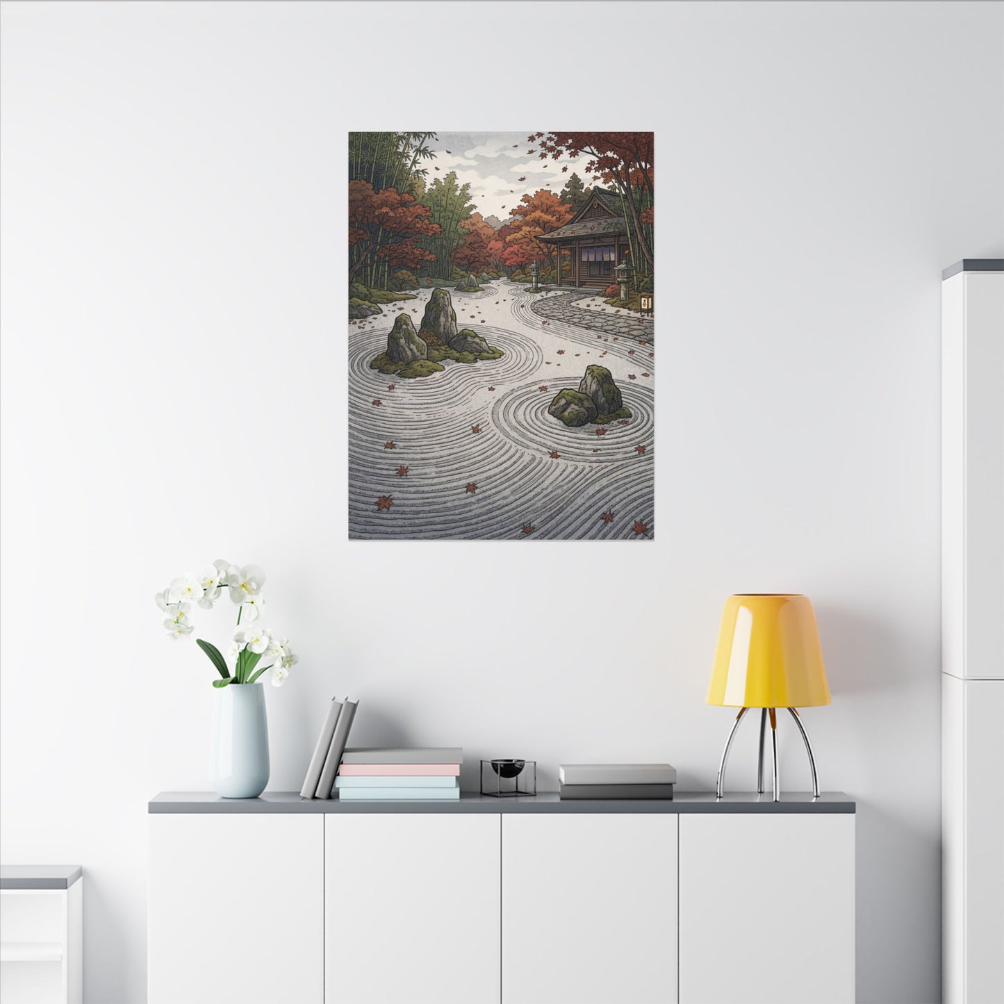 Autumn Rock Garden Ukiyo E Inspired Canvas Art | Peaceful Decor