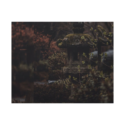 Stone Lantern Spring Canvas Art | Dark Japandi Bold Design