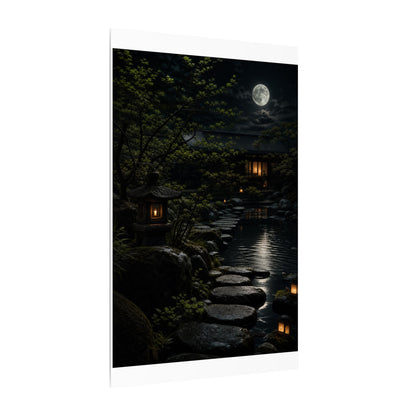 Moonlit Garden Shadow Zen Canvas Art | Sophisticated Dark Japandi Art
