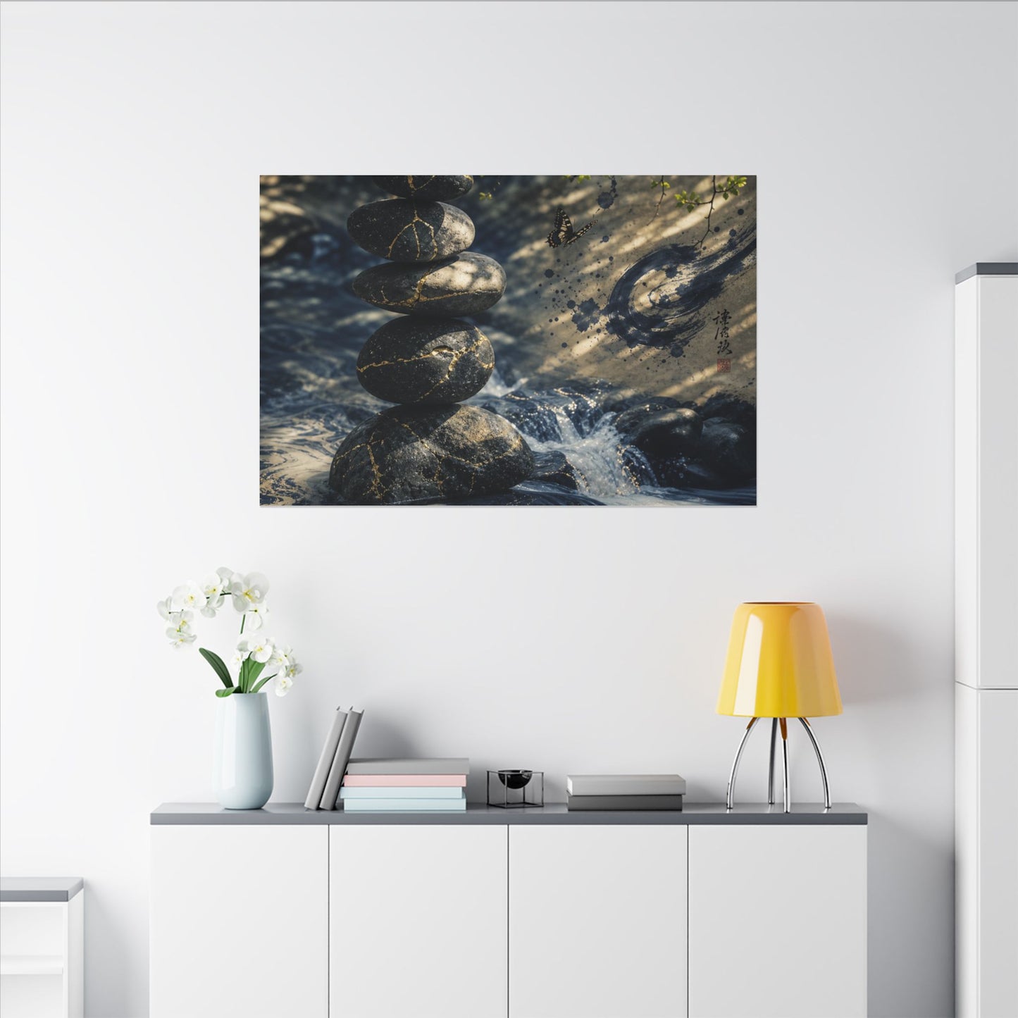 Kintsugi River Stones in Dappled | Broken Beauty Canvas Art
