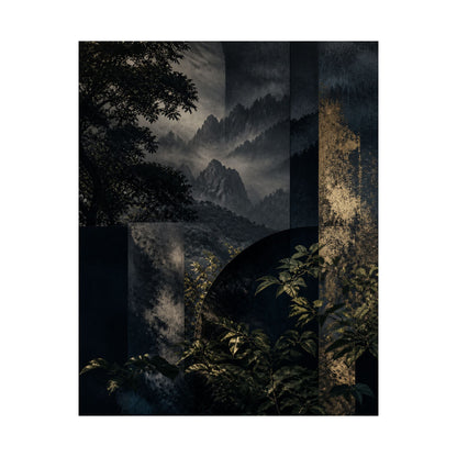 Fukinsei Mountain Mist Wall Art Print - Dark Japandi Moody Minimal