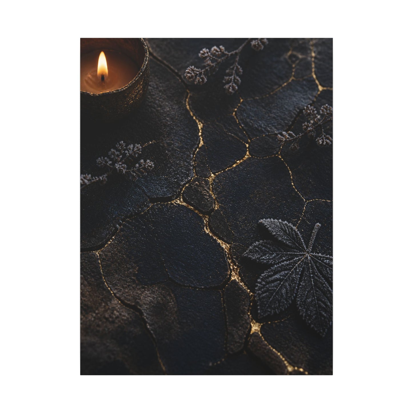 Candlelight Cracked Earth Canvas Art - Dark Japandi Ma