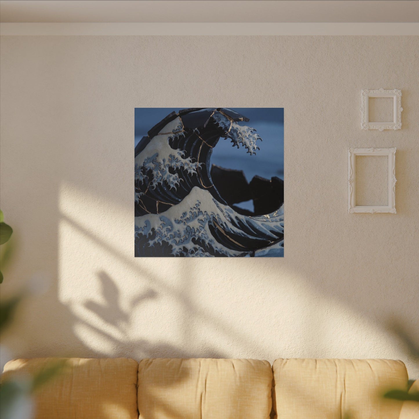 Ocean Wave Canvas Art | Winter Kintsugi Gold Repair Art