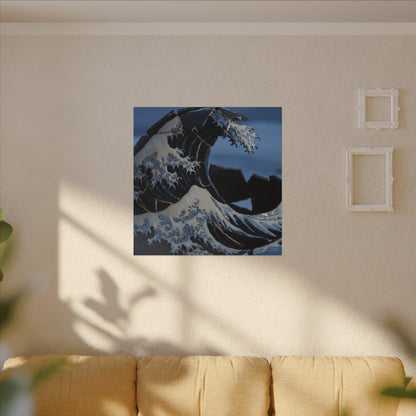 Ocean Wave Canvas Art | Winter Kintsugi Gold Repair Art