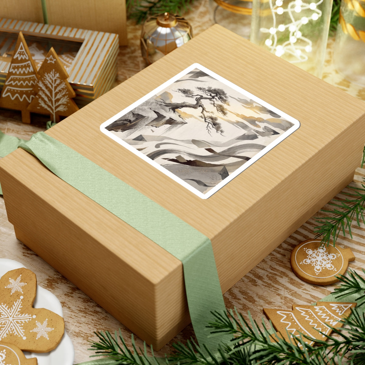 Golden Hour Pine Tree Sticker - Japandi Seijaku Art Print