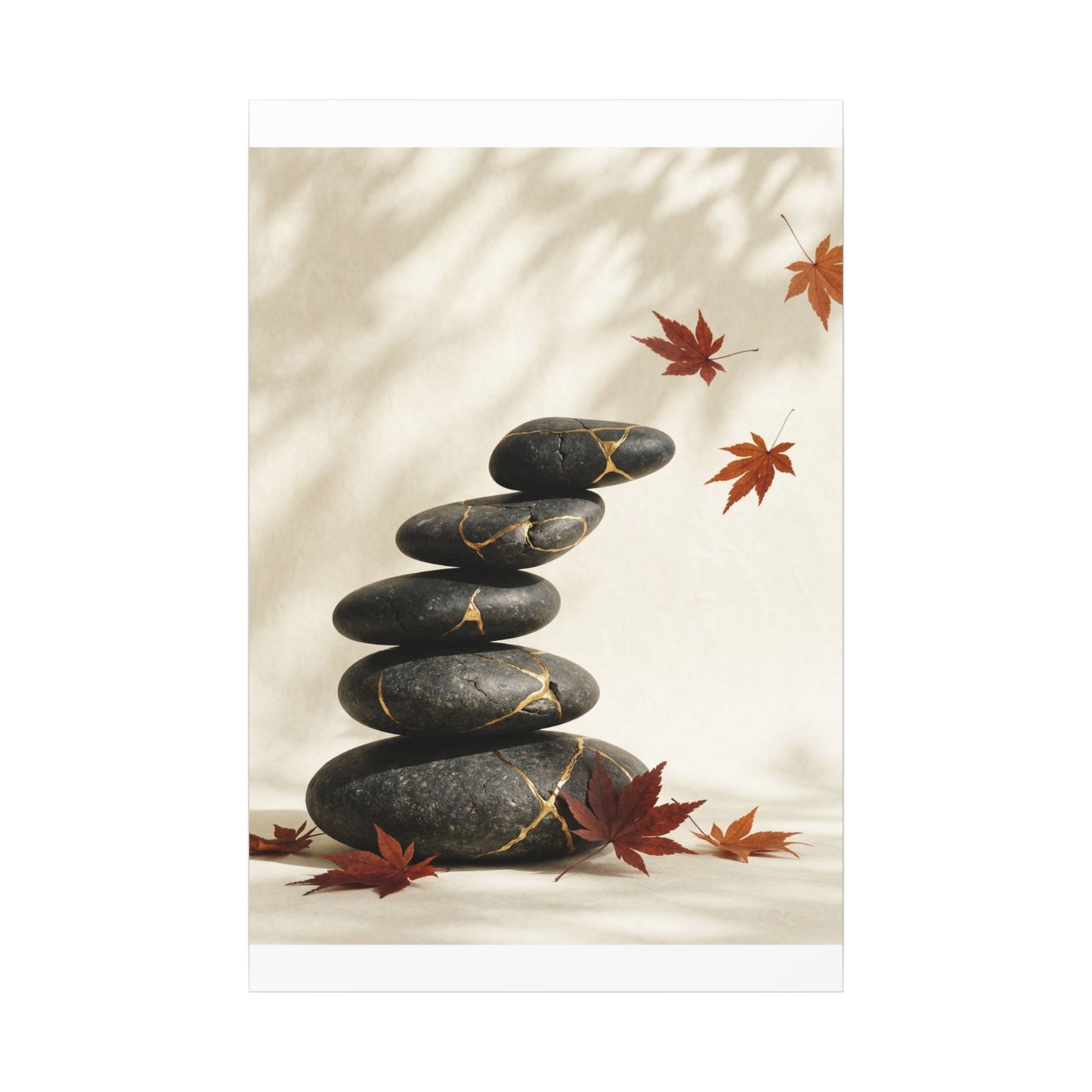 Kintsugi River Stones in Dappled | Crackle Gold Canvas Art