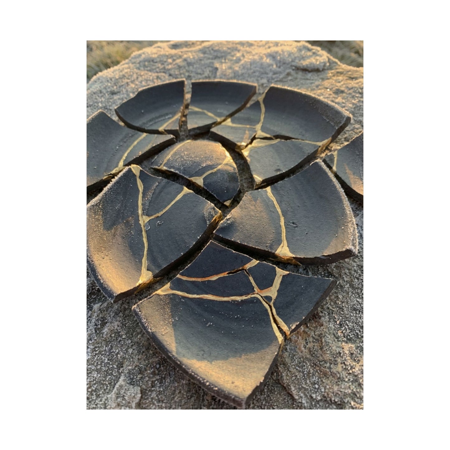 Broken Pottery Wall Art Print | Winter Kintsugi Gold Vein Art