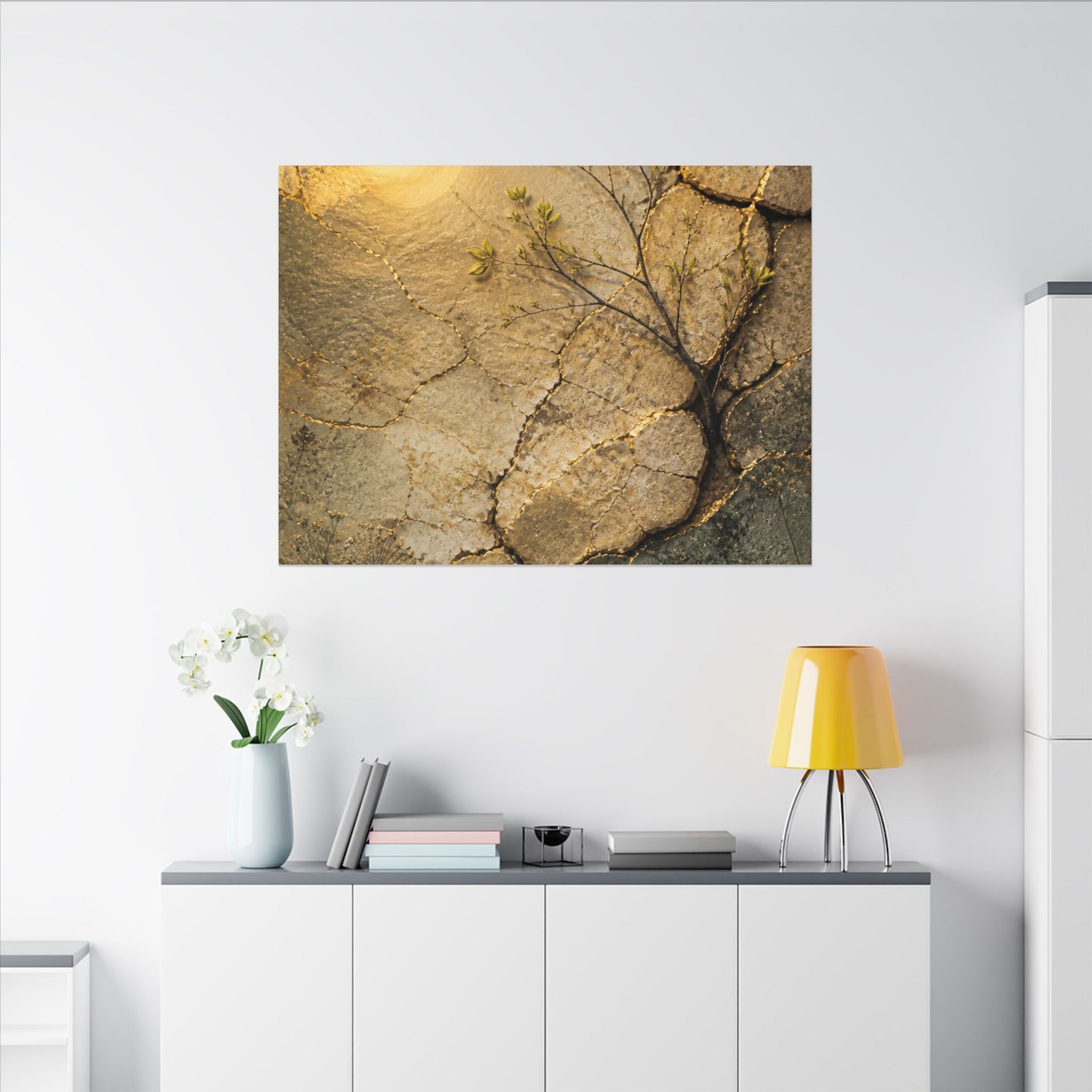 Cracked Earth Spring Canvas Art | Japandi Warm Design