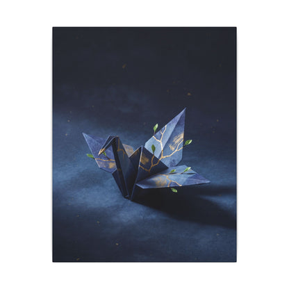 Kintsugi Paper Fold in Moonlight | Crackle Gold Canvas Art