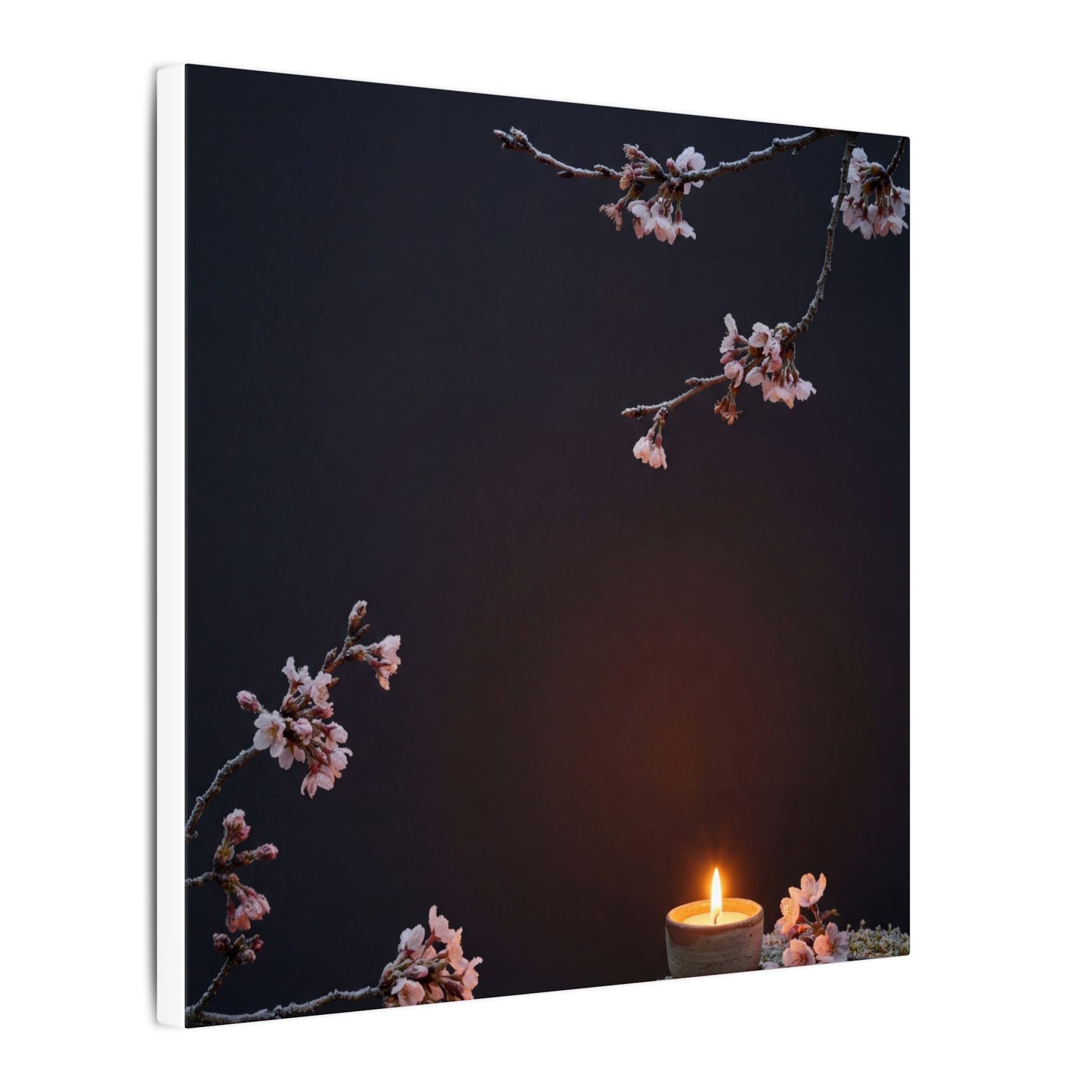 Dark Japandi Cherry Blossom in Candlelight | Moody Minimal Canvas Art