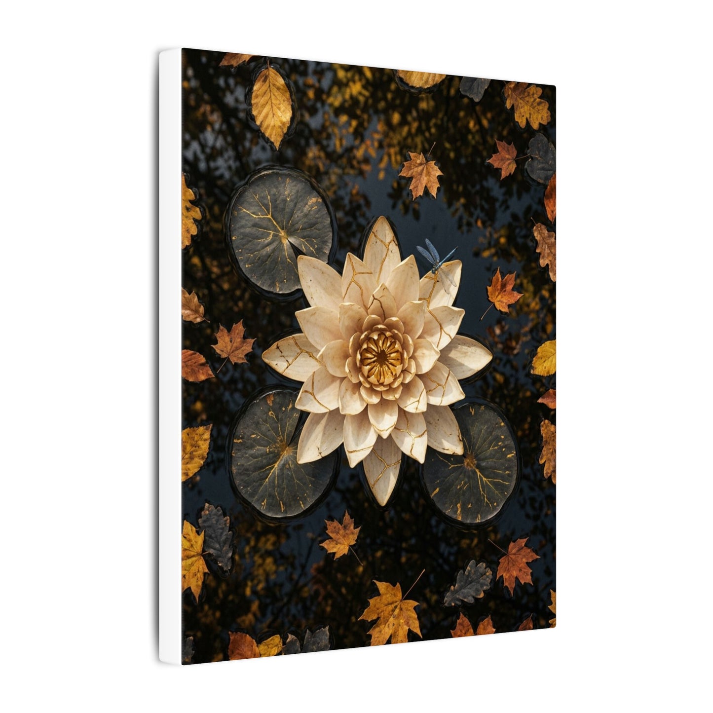 Kintsugi Lotus Flower in Dappled | Gold Repair Canvas Art