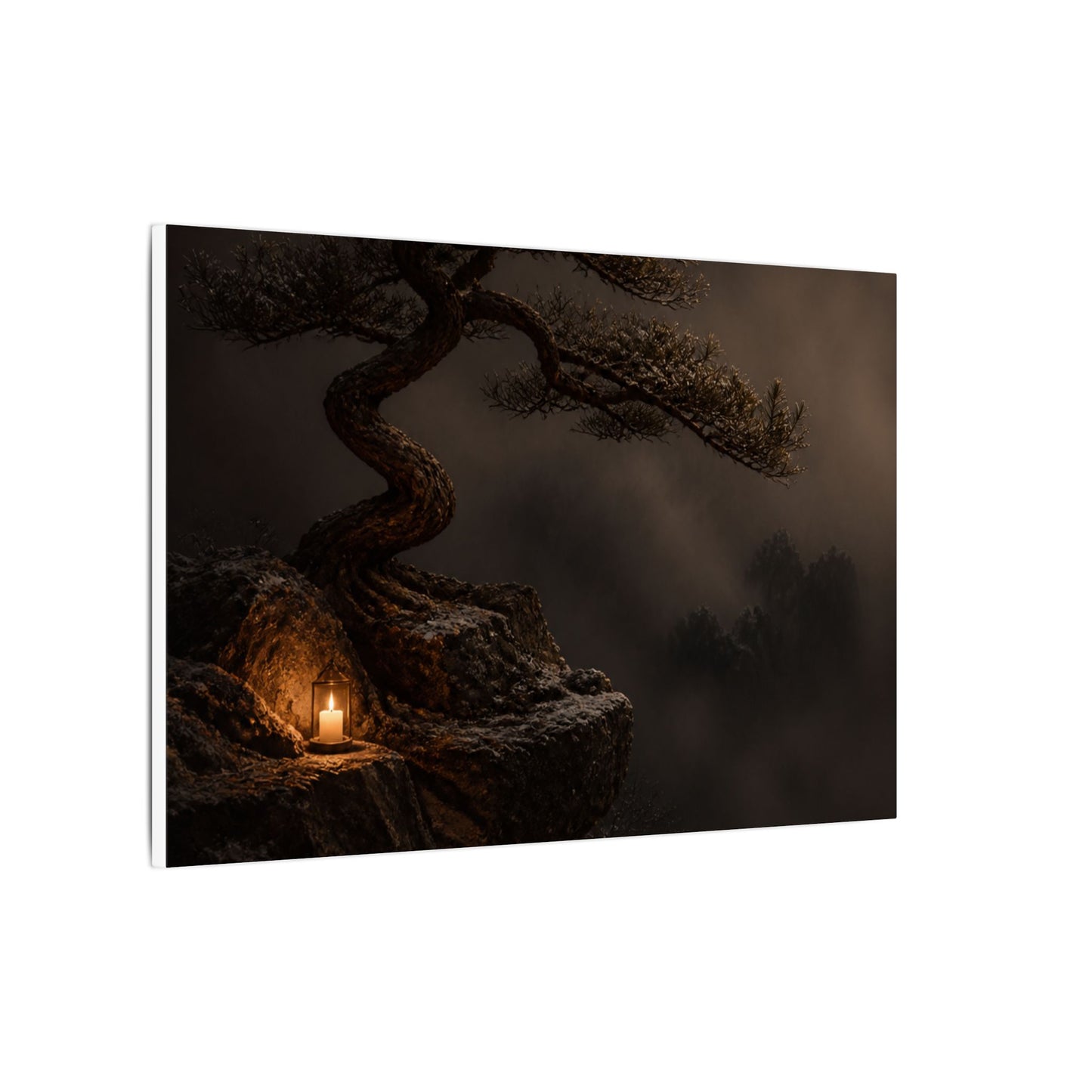 Pine Tree Shadow Zen Canvas Art | Luxurious Dark Japandi Art