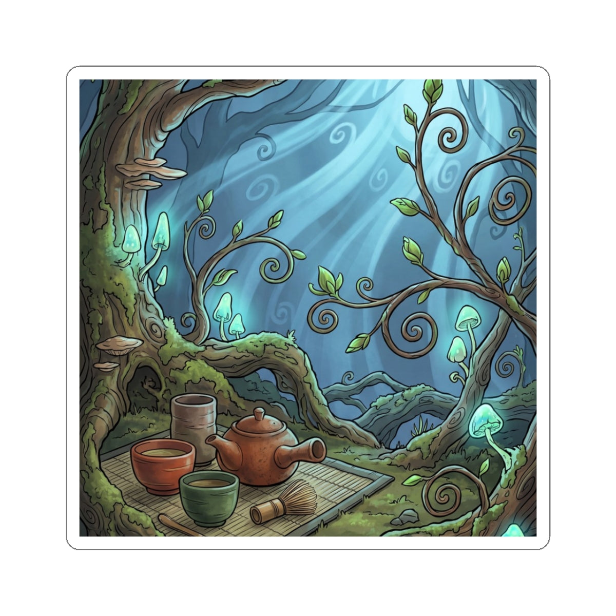 Spring Tea Ceremony Forest Whimsy Sticker | Enchanting Decor Art Print