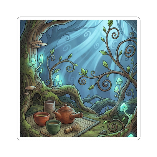 Spring Tea Ceremony Forest Whimsy Sticker | Enchanting Decor Art Print